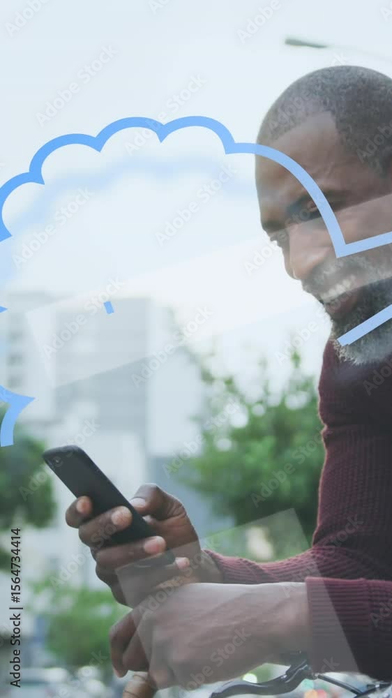 Poster animation of ai data processing over african american man using smartphone