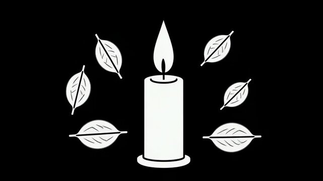 Remembrance candle with autumn leaves.  Simple candle surrounded by falling leaves.  Peaceful remembrance concept for sympathy cards and memorial designs.