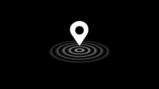GPS location pin icon with radio wave animation, Location symbol, Animation map pin in white color or black background .