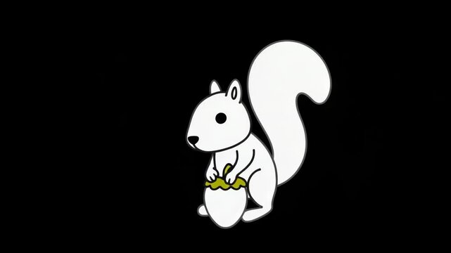 Adorable white squirrel Sciurus carolinensis holding acorn.  Cute woodland creature with bushy tail and big eyes.