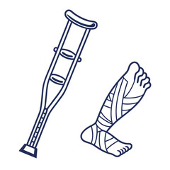 Crutch and Bandage Outline Vector Icon
