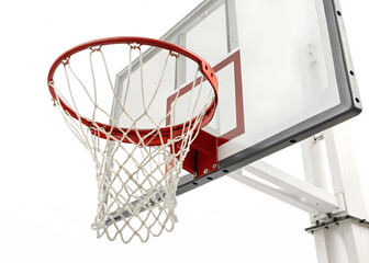 A red basketball hoop with a net is isolated on transparent background