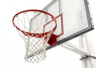 A red basketball hoop with a net is isolated on transparent background