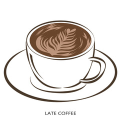  coffee cup with latte art Hand drawn sketch style. Vintage vector engraving illustration for label, web. Isolated on white background. sign, symbol, logo