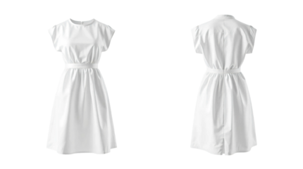 White dress in front and back view, mockup isolated on transparent background