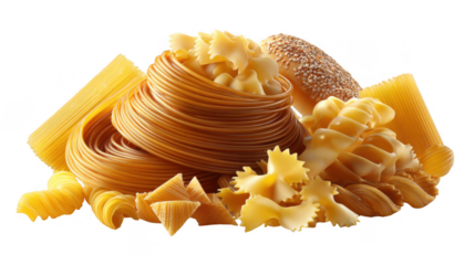 Assortment of different pasta shapes on transparent background