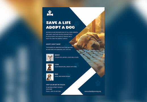 Pet Adoption Flyer Template &ndash; Save a Life Adopt a Dog A4 Printable Design for Shelters and Rescues