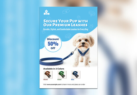 Dog Leash Sale Flyer Template &ndash; Premium, Stylish, and Durable Leashes for Pets, A4 Printable Design