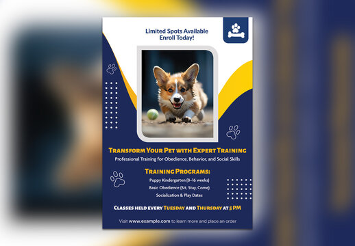 Pet Training Flyer Template &ndash; Obedience & Socialization Program Poster for Dogs, A4 Design