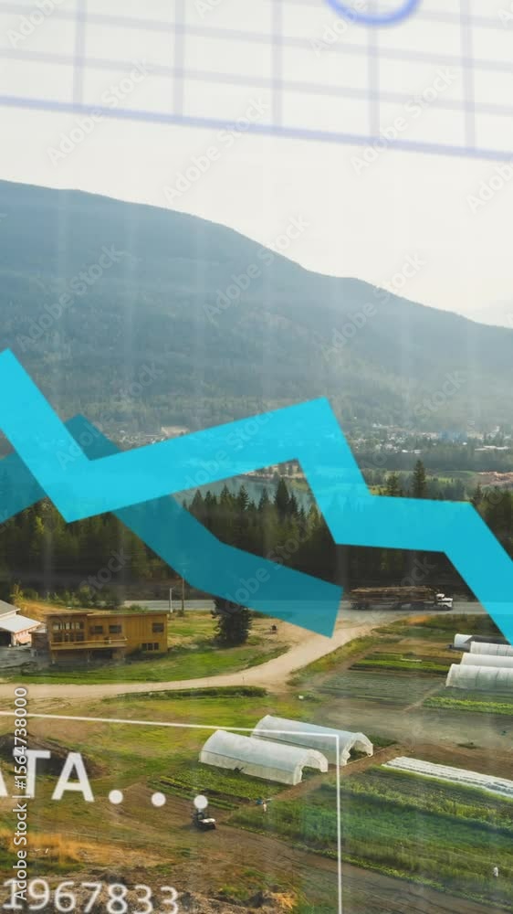Poster animation of blue lines and data processing over landscape