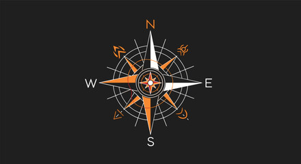 Navigation Compass Rose Symbol Design with Cardinal Points