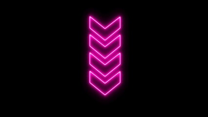 download arrow icon illustration on black background. Neon arrow points to the down.