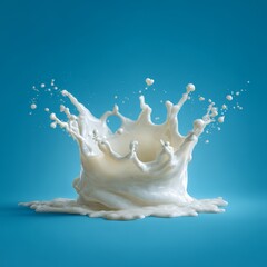Dynamic milk splash on a vibrant blue surface, capturing a moment of pure refreshment