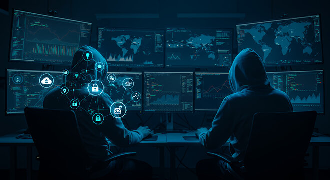 Cyber Security Threat: Hackers in Action. Dark Web, Data Breach, Network Security, Cybersecurity Experts, Ethical Hacking & Global Network Protection