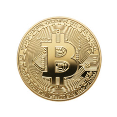 Close Up of Gold Colored Cryptocurrency Coin Isolated on Transparent Background