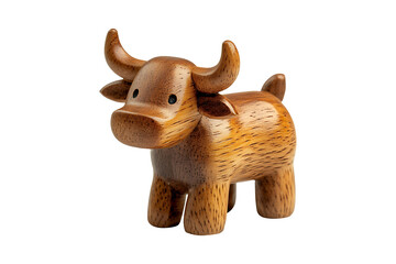Tiny Wooden Toy Cow Isolated on Transparent Background