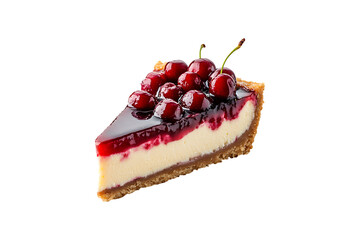 Tempting Cherry Cheesecake Slice Isolated on Transparent Background