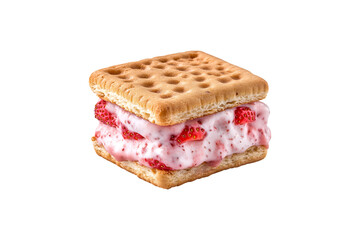 Tasty Strawberry Ice Cream Sandwich Isolated on Transparent Background