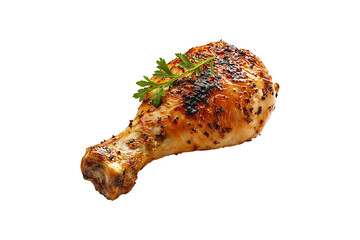 Grilled Chicken Leg with Charred Marks Isolated on Transparent Background