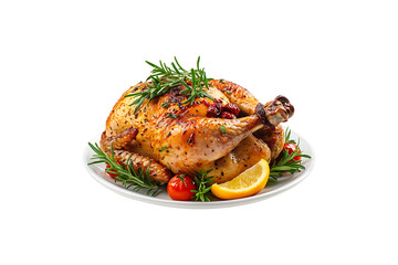Delicious Roasted Whole Chicken with Golden Skin Isolated on Transparent Background