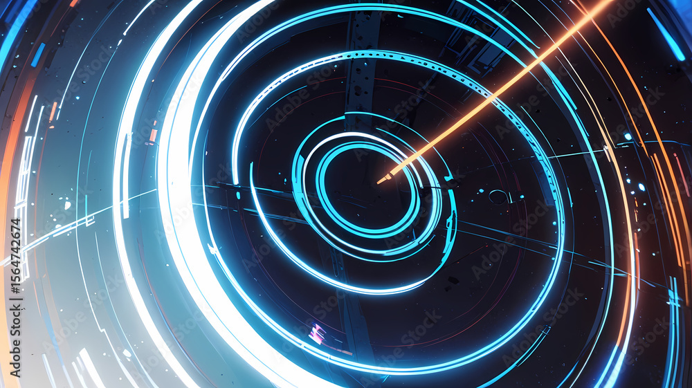 Fototapete abstract digital sci fi tunnel with glowing orbs and streaks of light creating a futuristic tunnel