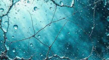 Abstract Teal Aquatic Network of Fractured Surface with Suspended Droplets