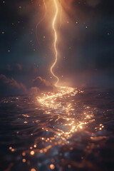 Mystical Landscape with Golden Light and Holographic Energy Waves