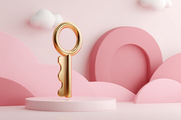floating golden key in a digital background