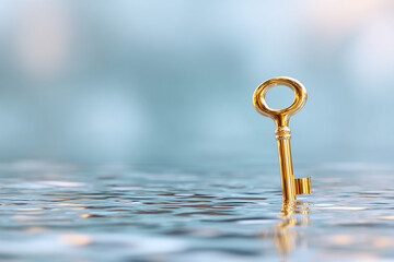 floating golden key in a digital background