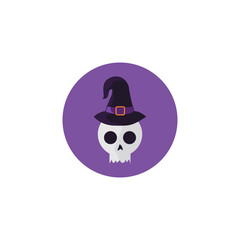 A whimsical skull wearing a witch's hat, a Halloween icon.