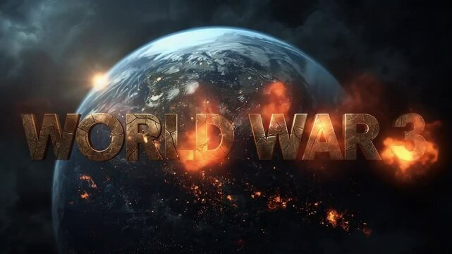 Burning Earth with World War Text &ndash; Global Conflict Imagery