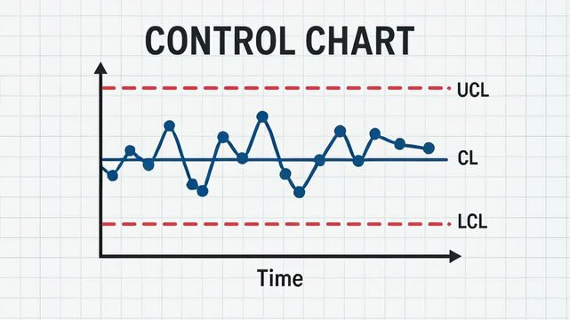 Control chart with upper limit and time limit tracks quality control manufacturing process for consistent quality over time using process control