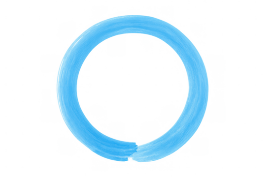 Light blue circular brush stroke creating seamless painted ring, transparent background highlighting artistic graphic design element