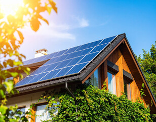 solar panels on a house roof, sustainability concept