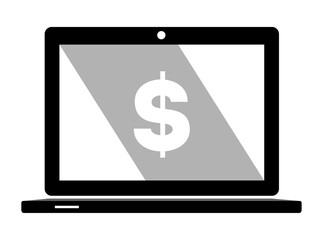 Laptop with Dollar sign icon, on transparent background, flat line design, vector illustration