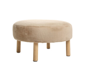 One stylish beige pouf isolated on white