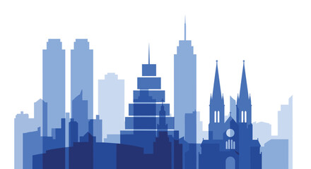 Cityscape Silhouette in Blue with Urban Architecture
