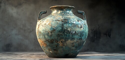 Aged ceramic artifact digitally reformed with light bloom and tech aura