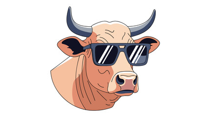 Cool Cow Head Wearing Sunglasses Vector Illustration