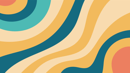 Abstract wavy background with teal blue yellow and peach colors creating a retro aesthetic design