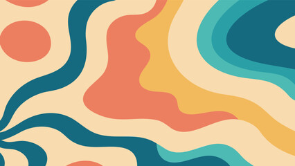 Abstract retro design featuring wavy lines and a circle in shades of blue orange and yellow colors design