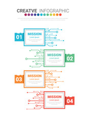 Infographics template with 4 labels, can be used for workflow layout, diagram, business step options, banner, and web design.