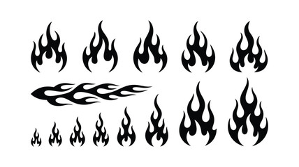 Vector art of black flame designs isolated on white background