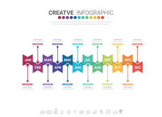 Infographics element design for all month, 12 months, can be used for Business workflow, process diagram, flow chart.
