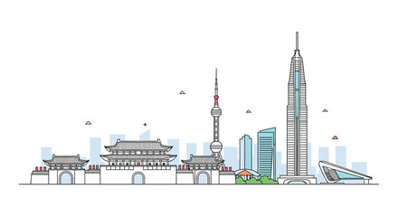 Obraz premium Shanghai City Skyline Buildings And Urban Landscape