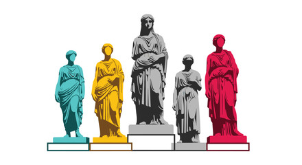 Colorful Ancient Greek Statues on a Pedestal Display