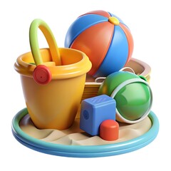 3d rendering of children's beach toys on white background