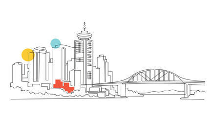 Skyscraper Outline City and Bridge Architecture View Design