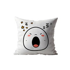 Cute cartoon pillow with a sleepy face and stars isolated on transparent background