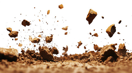 Clumps of dry soil scattered and falling on transparent PNG